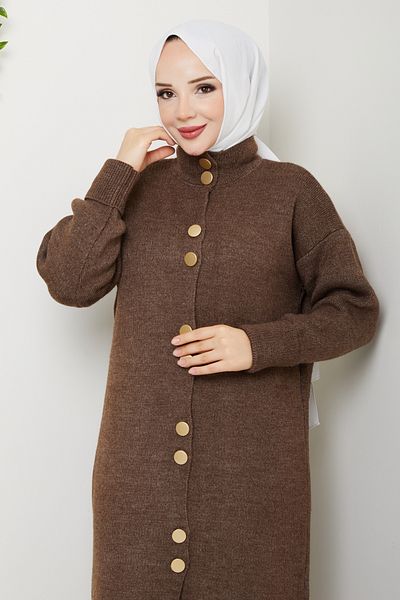 Pamuk Butik Women's Button Closure Neck Detailed Knitwear Cardigan