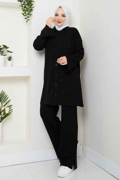 Pamuk Butik Women's Ribbed Steel Knitted Pants Double Knitwear Set