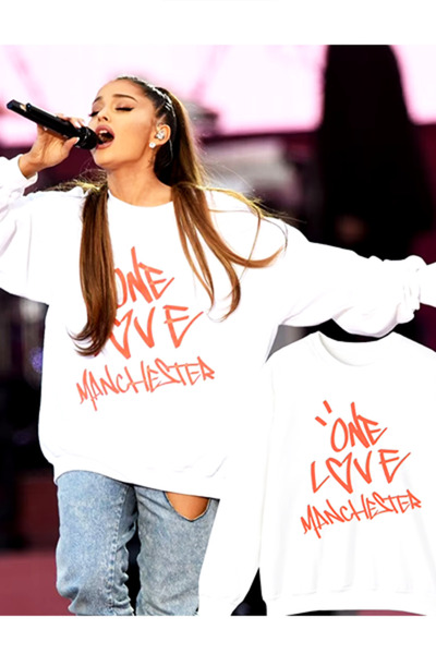 Harajuku Style Hanorac alb Ariana Grande One Love Manchester