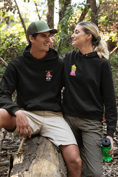 Harajuku Style Hanorac cu glugă în două piese, negru, cu Mario și Prințesa, p...