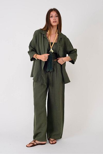 Park Moda 14300 Waist Elastic Tube Leg Linen Pants