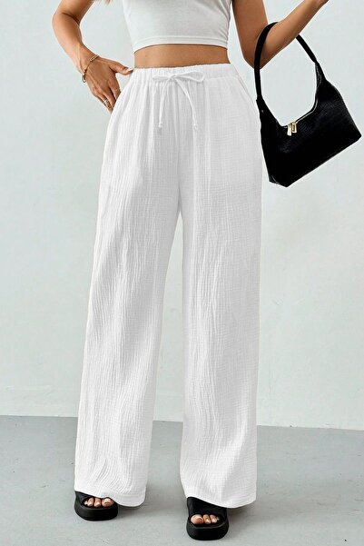 GHASSY CO. Ghassy Co. Women's 100% Cotton Muslin Ultra Light Inner Shorts Lined Wide Leg Linen Blend Pants