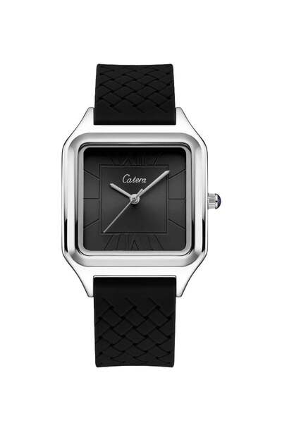 catera Men's Watch Magnetic Black Rubber Silver Frame Black Dial