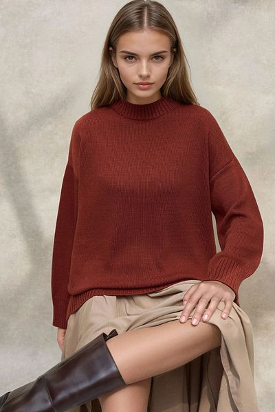 Hiccup Thick Crew Neck Long Hip Covering Sweater
