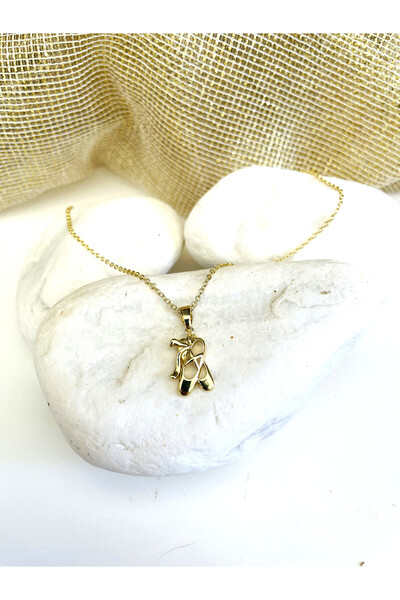 Casa D'or Jewelery Ballerina Ayakkabılı Minimal Zincirli Gold Renk Lak Kaplam...