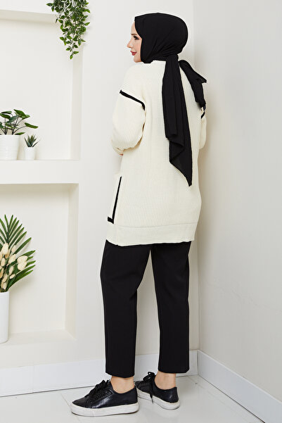 Pamuk Butik Γυναικεία ριγέ λεπτομερή τσέπη Σαλανίκα πλεκτή ζακέτα casual πλεκτό