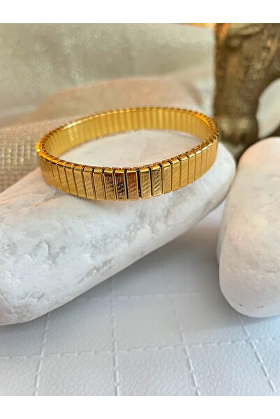 Casa D'or Jewelery Klasik Lastikli Raylı Komple Çizik Motifli Gold Renk 316L ...