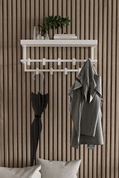 AJU Raflı Metal Duvar Askılığı – Modern Ceket, Mont, Havlu ve Şemsiye Askısı