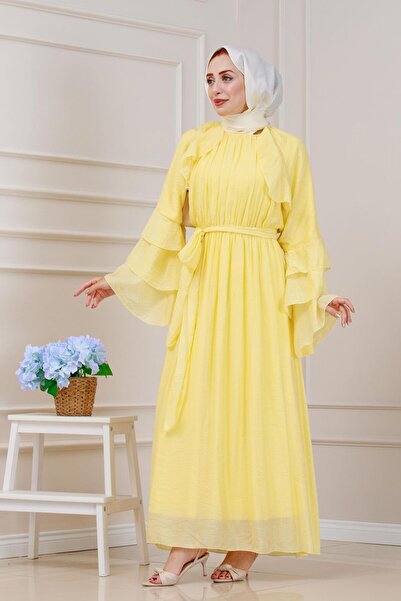 Sevitli Φόρεμα Lora με λεπτομέρεια βολάν-κίτρινο