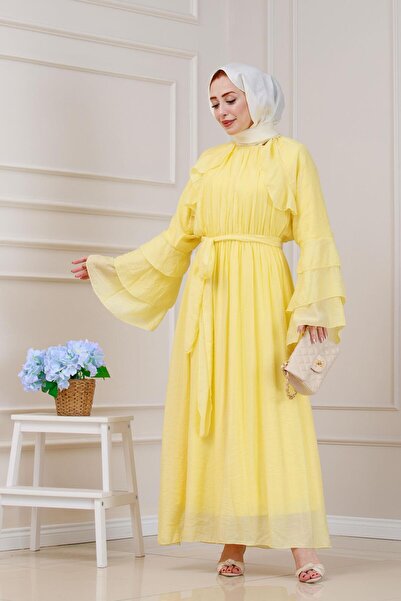 Sevitli Φόρεμα Lora με λεπτομέρεια βολάν-κίτρινο