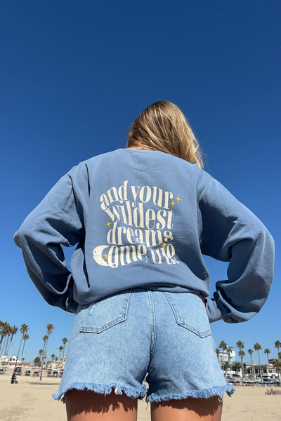 The Champ Clothing Oversize Unisex Crew Neck Sweat Blue – 3 Thread Fleece Fabric, Comfortable Fit, Wildest Dreams Printed