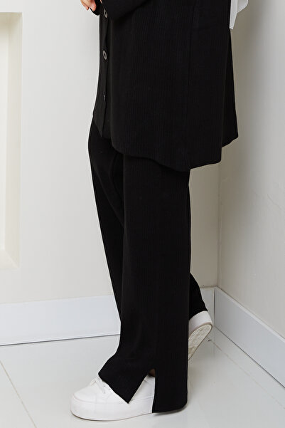 Pamuk Butik Women's Ribbed Steel Knitted Pants Double Knitwear Set