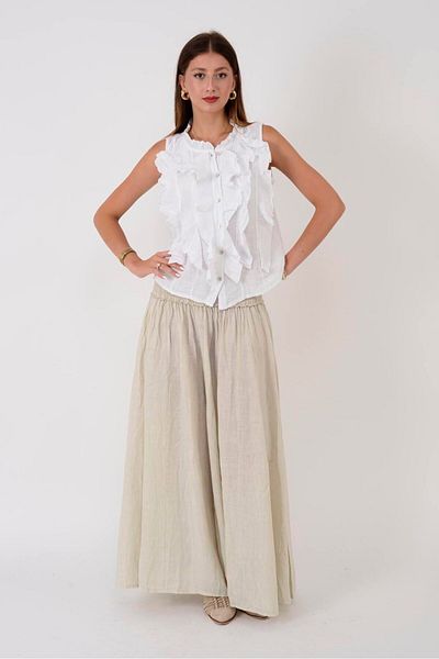 Park Moda E1047 Zaz Wide Elastic Wide Leg Linen Pants