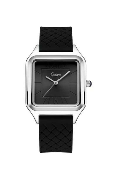 catera Men's Watch Magnetic Black Rubber Silver Frame Black Dial