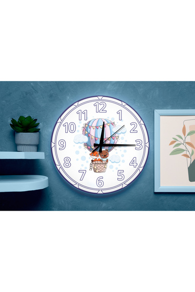 M&H Quality Silent Mechanism Wall Clock with Cute Balloon and Animal Figures – Children's Room Decorative”