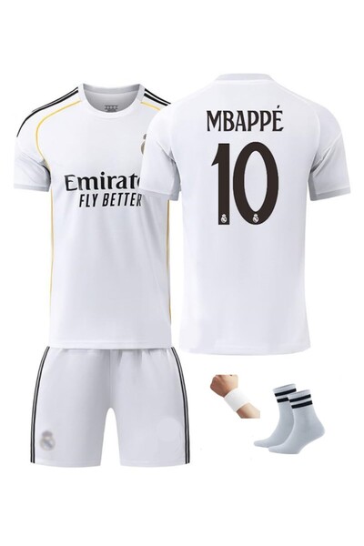 yenteks Real.Madid.Mbappe 25/26 Sezon Beyaz 10 Numara Çocuk Forması 4 parça
