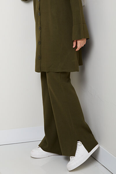 Pamuk Butik Women's Ribbed Steel Knitted Pants Double Knitwear Set