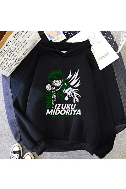 Harajuku Style Μαύρο Anime My Hero Academia Deku Hoodie