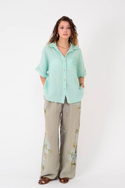 Park Moda 14300 Batik Flower Pattern Palazzo Linen Pants