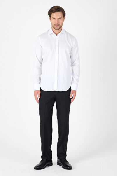 İmza Λευκό μακρυμάνικο ιταλικό πέτο χωρίς τσέπη Non Iron Slim Fit 100% βαμβακερό πουκάμισο 1004250269