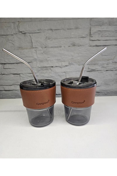 ALANYA HOME DECOR 2 Pcs Skin Glass Mug / Thermos 2 Pcs Skin Glass Mug with Steel Pipet Thermos Set