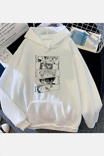 Harajuku Style Λευκά Μάτια Jujutsu Kaisen Λευκό Hoodie