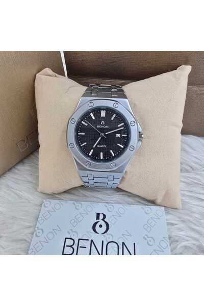 benon Men's watch from the Benon brand, made of steel, with a silver strap and a black dial