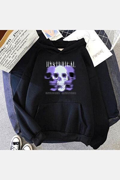 Harajuku Style Μαύρο Ιστορικό Φούτερ με Κουκούλα