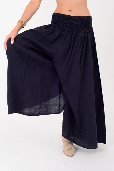 Park Moda E1047 Zaz Wide Elastic Wide Leg Linen Pants