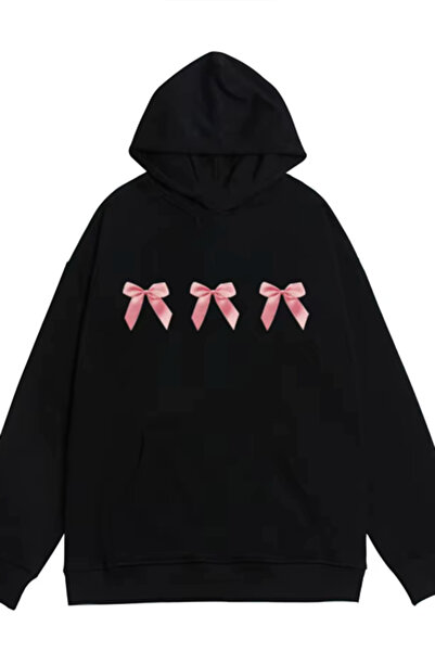 Harajuku Style Design cu panglică roz vintage Y2K negru