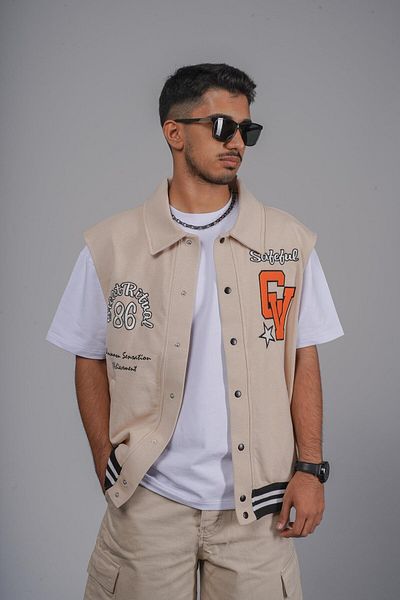 king brich Oversize Pattern Knitted Fabric College Vest with Pockets