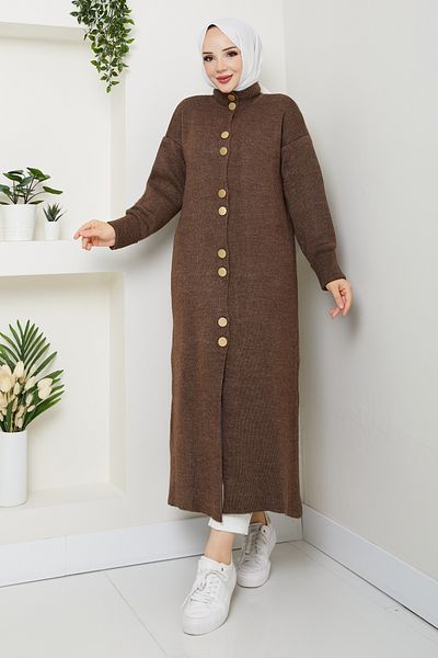 Pamuk Butik Women's Button Closure Neck Detailed Knitwear Cardigan