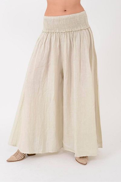 Park Moda E1047 Zaz Wide Elastic Wide Leg Linen Pants