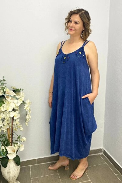 Mia Butik Plus Size Navy Blue Cotton Shalwar Cut Floral Dress