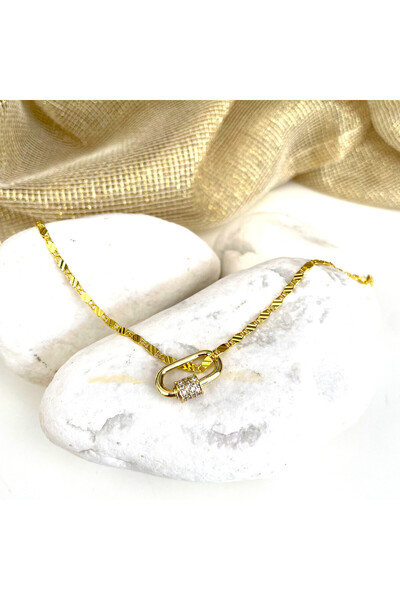 Casa D'or Jewelery Zirkon Taşlı Oval Karabina Vidalı Uçlu Lak Kaplama Düz Zin...