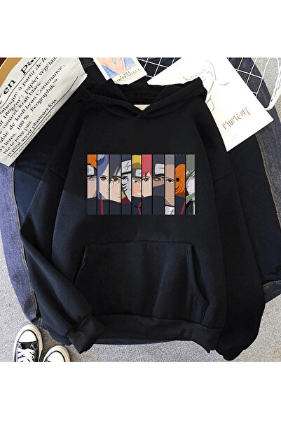 Harajuku Style Hanorac negru Anime Akatsuki Collage