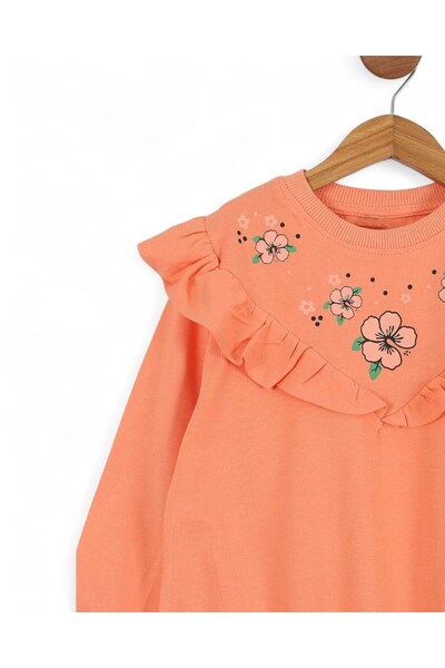 Ege Bebek Girls' Floral Printed 6-7-8-9-10 Years Old Top and Bottom Tracksuit Set / Tracksuit Bottom and Sweatshirt