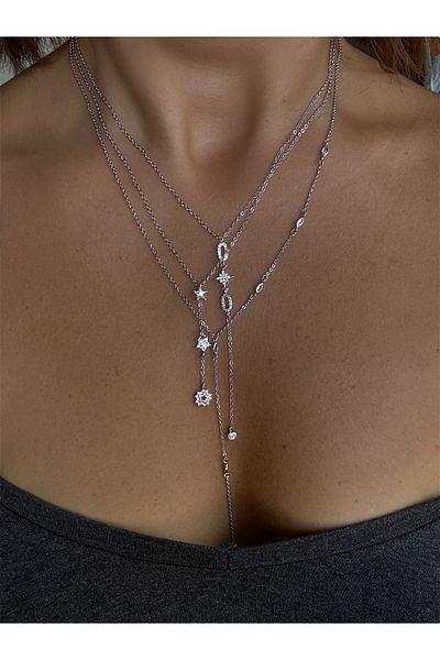 DGK COLLECTİON Silver Color Long Y Form Necklace New Trend