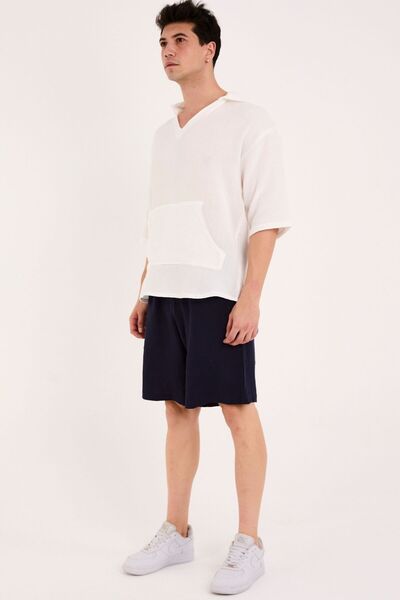 RELAXL 100% Cotton Kangaroo Pocket Summer Hooded Muslin Ecru Sweatshirt
