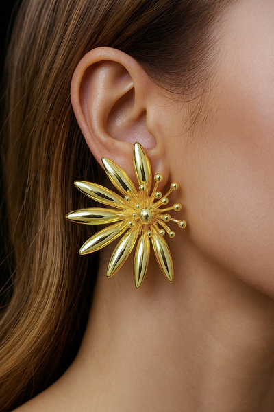 The Collection Flower Ayçiçeği Gold Çiçek Açan Zarafet Küpe