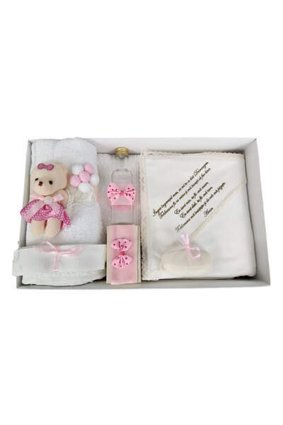 fantasialand Trusou pentru botez 7 piese, model Ursulet cu Baloane culoare roz