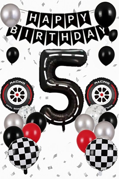 PARTİAVM Balon Seti 5 Yaş Doğum Günü Konsepti Parti Malzemeleri Yarış Teması ...