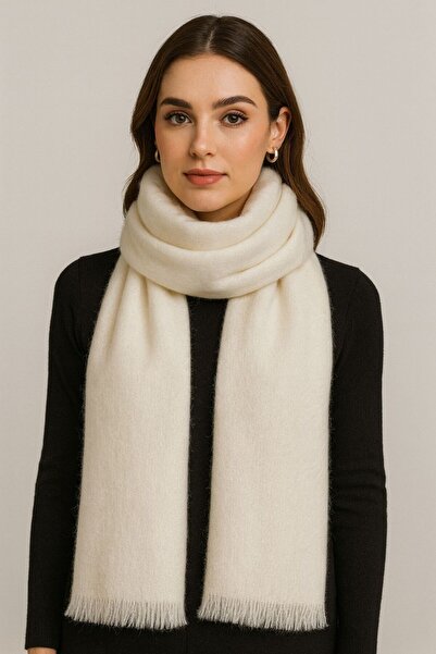sf collection Eșarfă de iarnă de culoare crem pentru femei, simplă, cu textura moale, șal pentru umăr