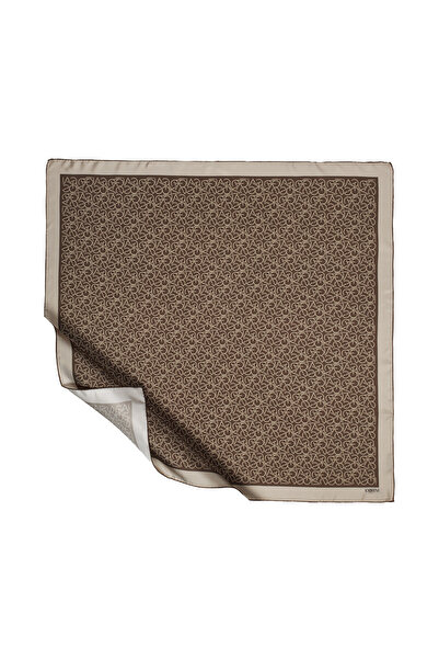 ipekevi Eșarfă din mătase twill - Monogramă tipografică - Maro