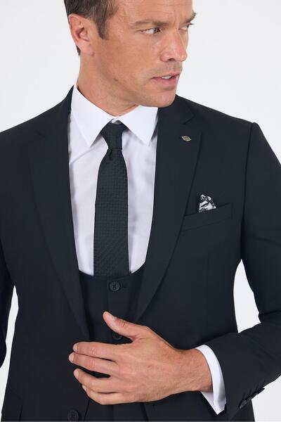 İmza Siyah Düz Bez Ayağı Mono Yaka 2 Düğme 6 Drop Slim Fit Basic Takım Elbise 1001250186_001