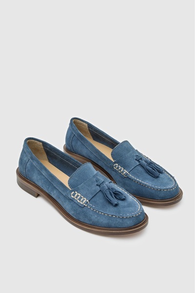 Lara Mira kot rengi hakiki süet deri püsküllü kadın Loafer ayakkabı 7700