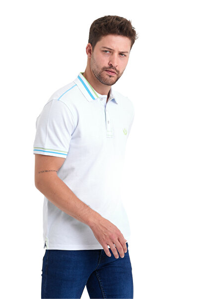 PAOROSS % 100 Giza Pamuk Premium Kalite Erkek Beyaz Klasik Fit Polo Yaka T-sh...