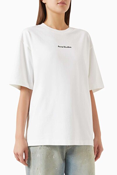 Acne Studios White Relaxed-Fit T-Shirt - 100% Organic Cotton - Stamp Logo Detail