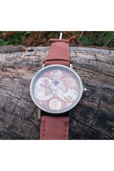 Skymag Ceas harta lumii model vintage, avionul se roteste, curea piele ecologica