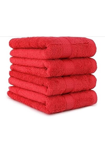 OEM Set 4 Hand Towels, Cotton, Red, 50 x 100 cm